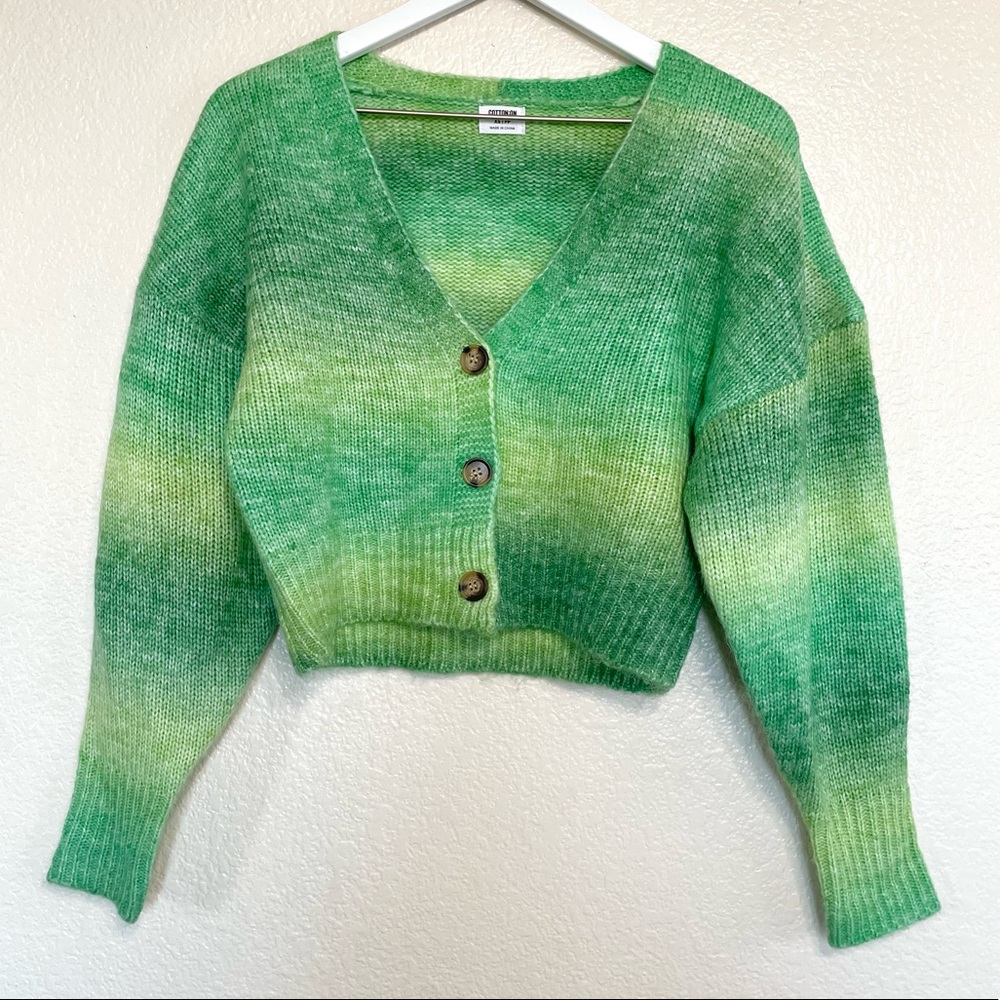 Cotton On Green Ombré Wool Blend V Neck Cropped Cardigan Sweater
